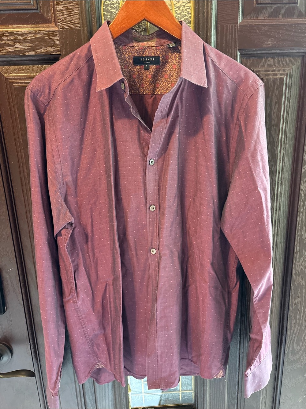 Ted Baker Men's Burgundy Shirt with Pink Microdots